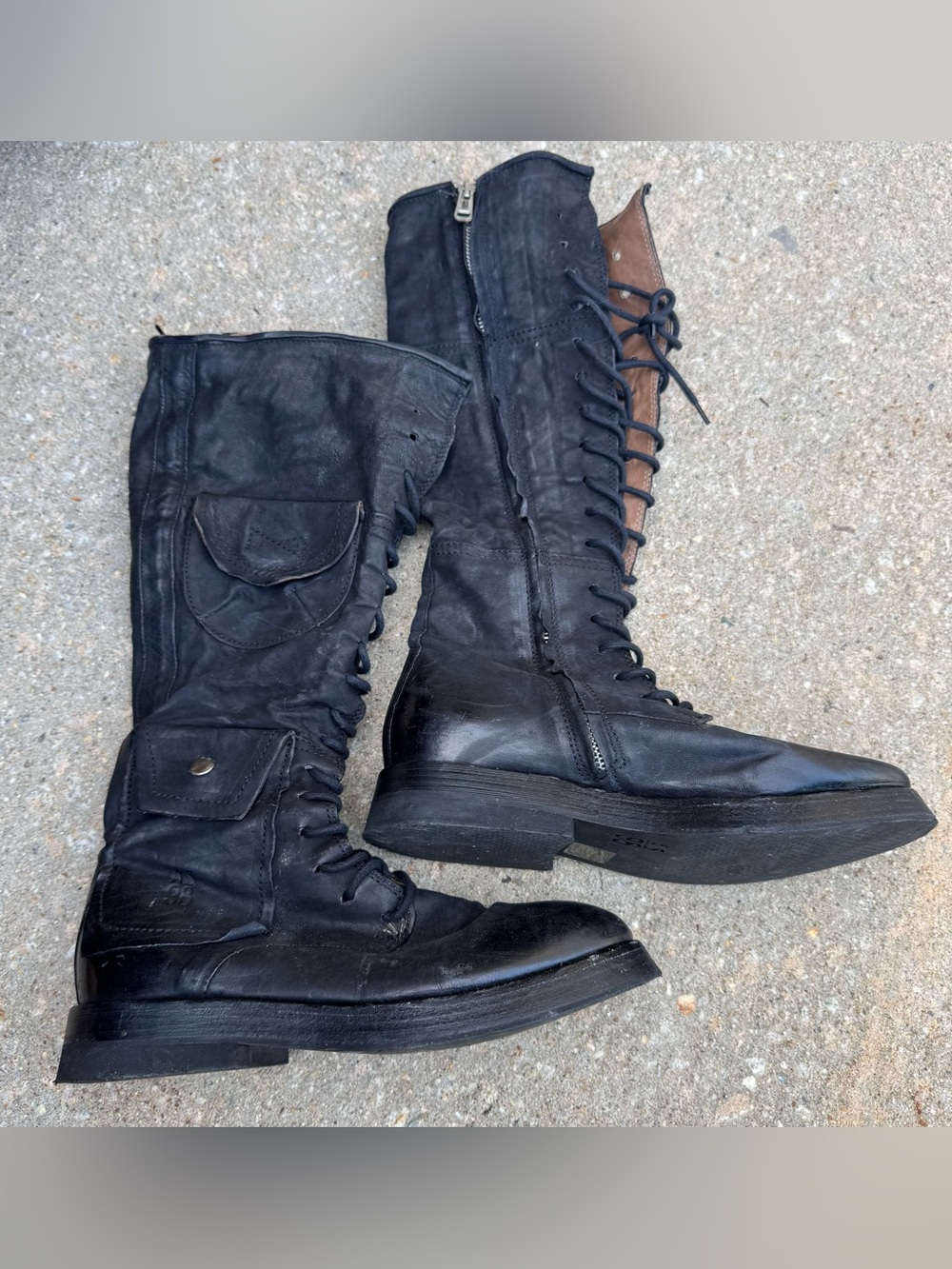 A.S. 98 Black Leather Laced Tall Bolts Women’s Size 39 US 8.5 - 9 Zip Up Pocket - Picture 3 of 13